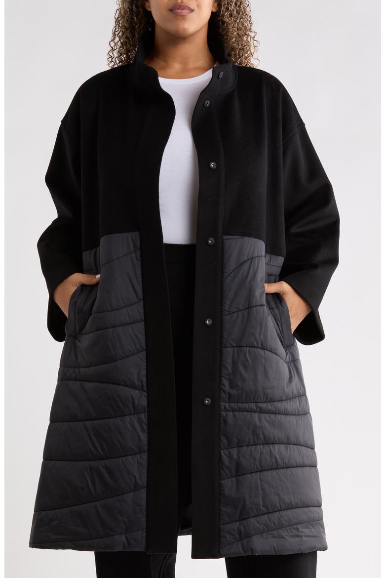 Stand Collar Recycled Nylon Coat, Alternate, color, BLACK