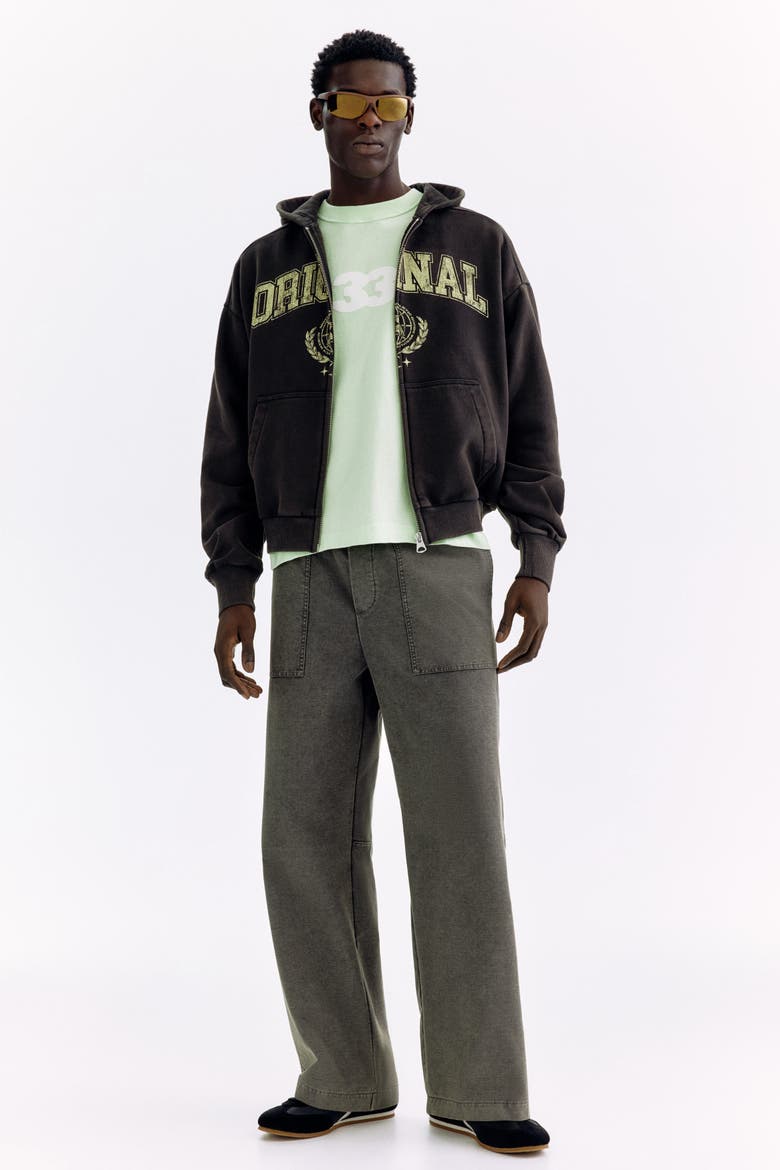 Oversized Fit Printed Zip-through Hoodie, Alternate, color, Black/Original