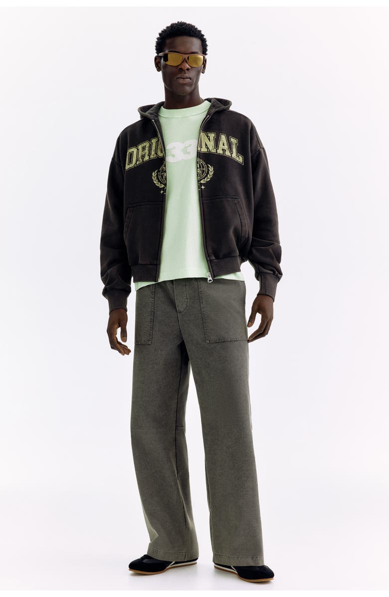 H&M Oversized Fit Printed Zip-through Hoodie, Alternate, color, Black/Original