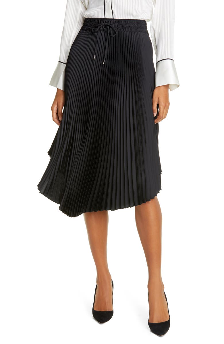 Club Monaco Pleated Scoop Hem Midi Skirt, Main, color, 