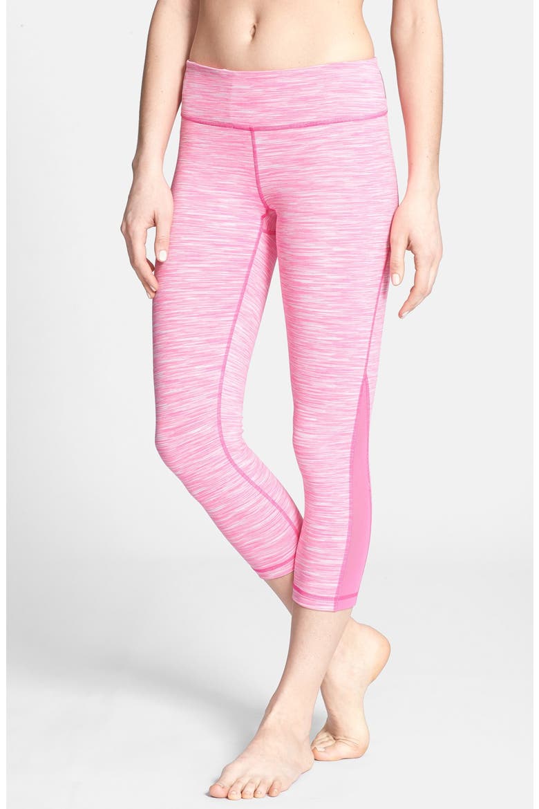 'Live In - Streamline' Mesh Inset Capri Leggings, Main, color, PINK PLUM ECLIPSE