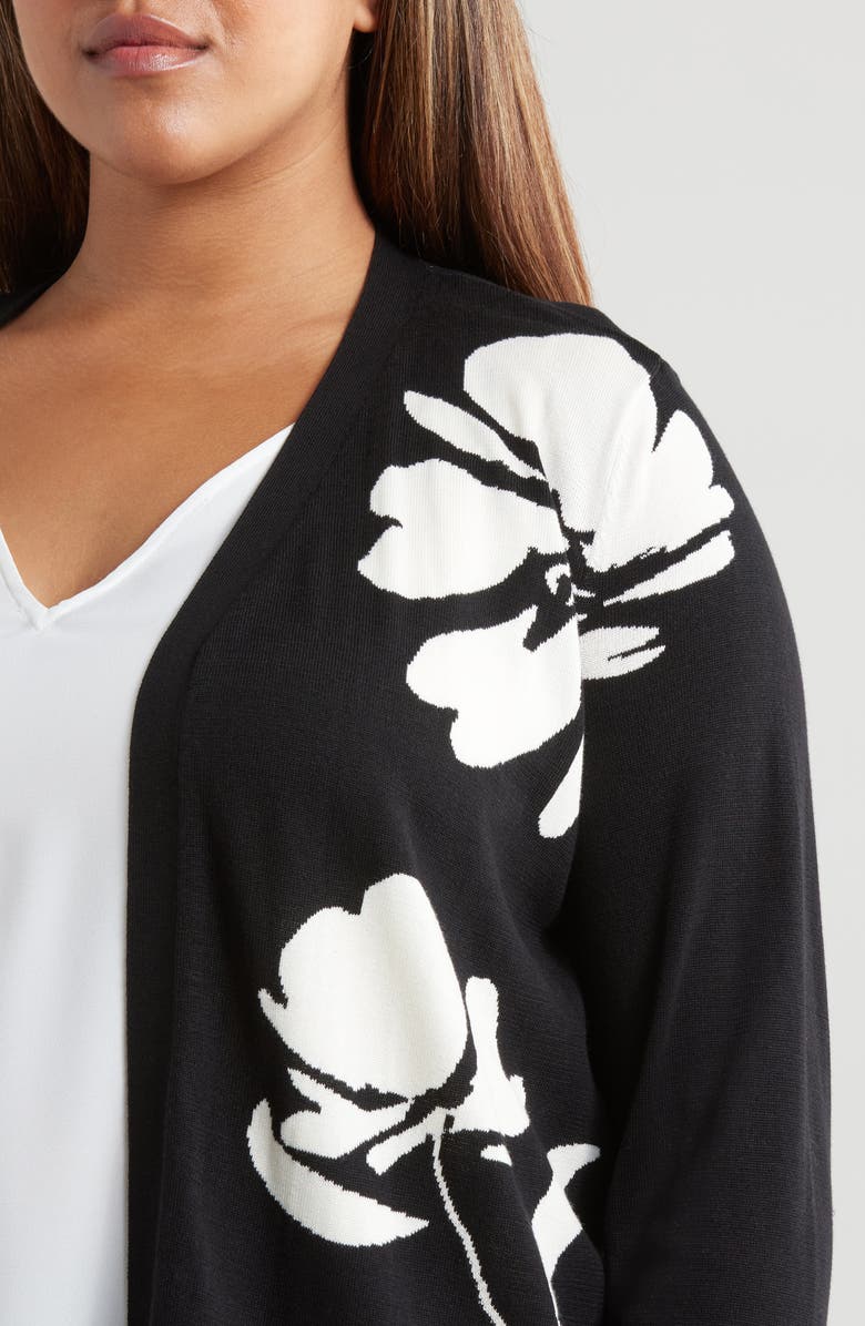 Anne Klein Floral Intarsia Open Front Longline Cardigan, Alternate, color, 