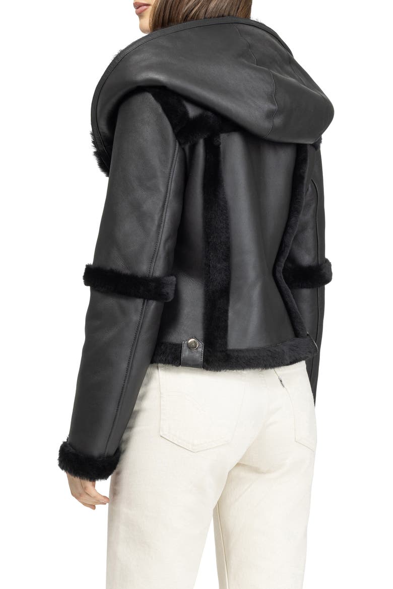 Genuine Shearling Zip Parka, Alternate, color, BLACK