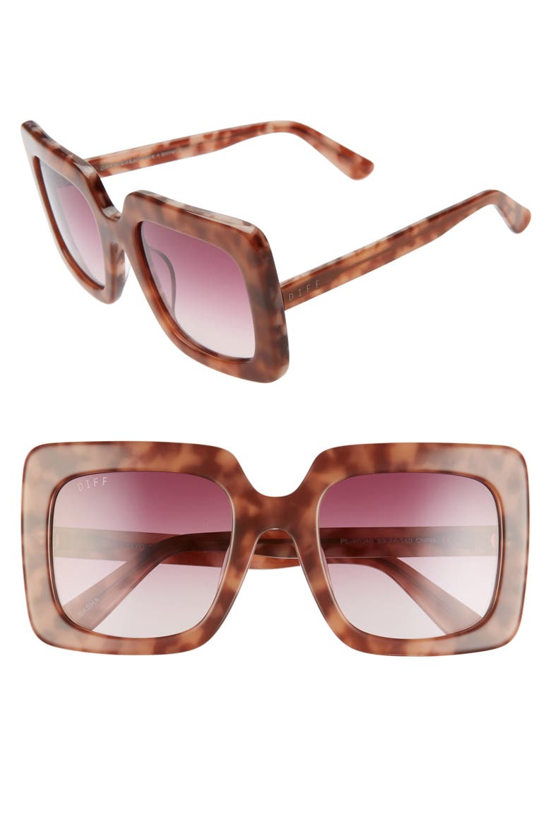 Sasha 53mm Polarized Sunglasses, Main, color, PLUM TORTOISE/ WINE