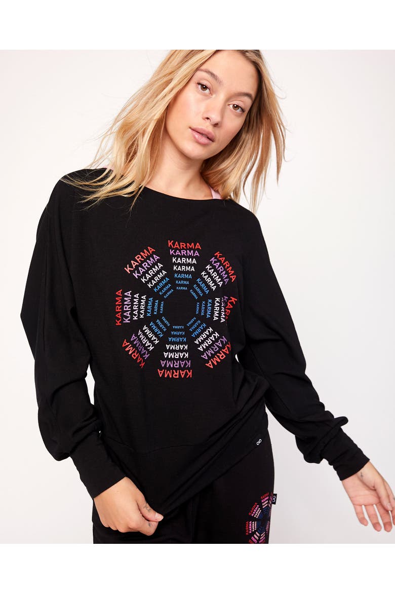 Karma Graphic Long Sleeve Top, Main, color, Black/Print