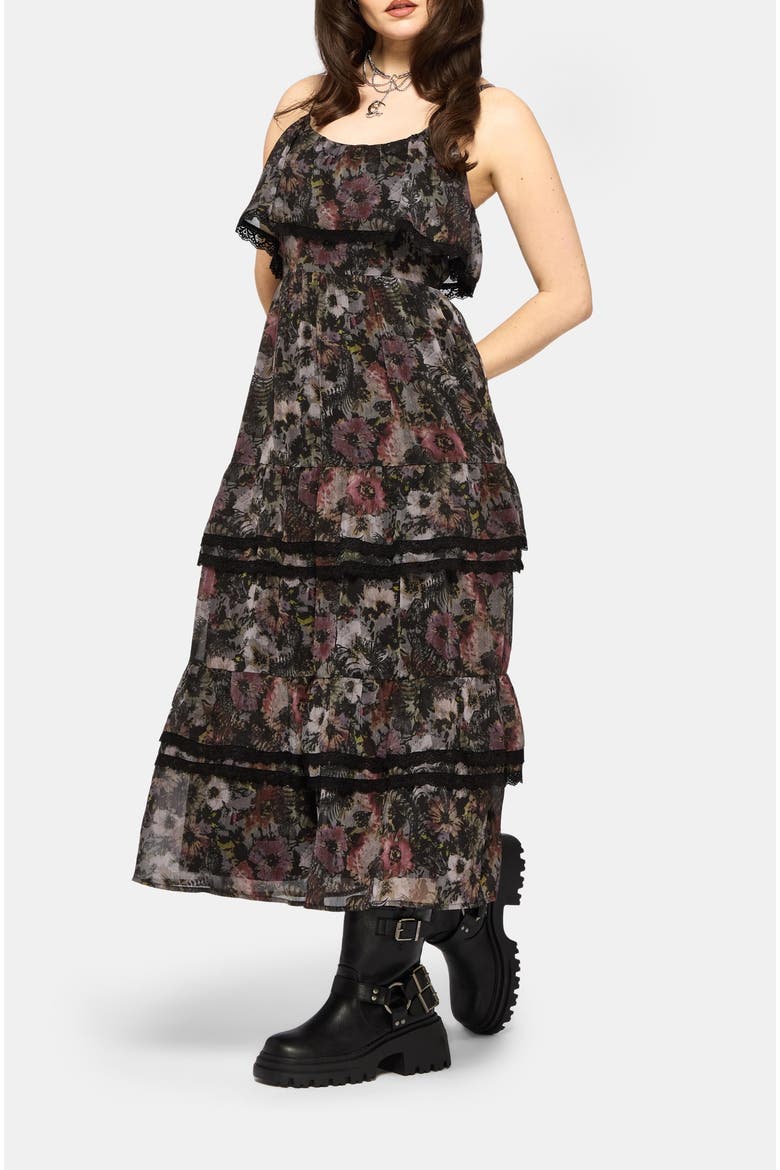Mortua Grunge Floral Print Maxi Dress, Alternate, color, Black