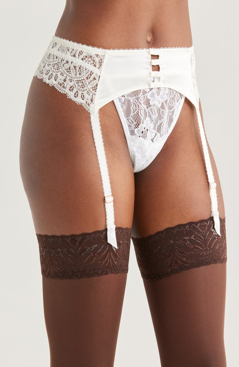 Simone Perele Symphonie Lace & Satin Garter Belt, Alternate, color, Ivory