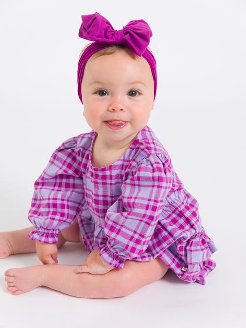 Rufflebutts Baby Girls Woven Long Sleeve Bubble Romper In Purple