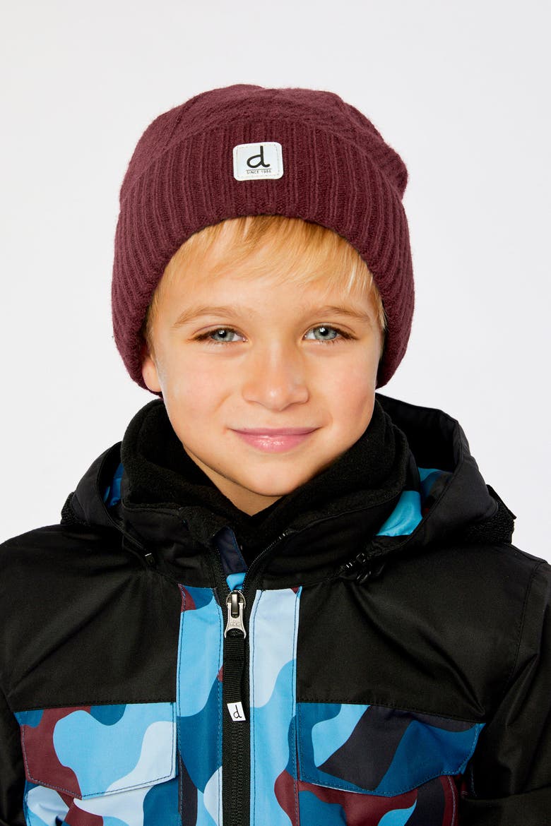 Winter Ribbed Fleece Lined Knit Hat with Logo Patch, Alternate, color, Burgundy