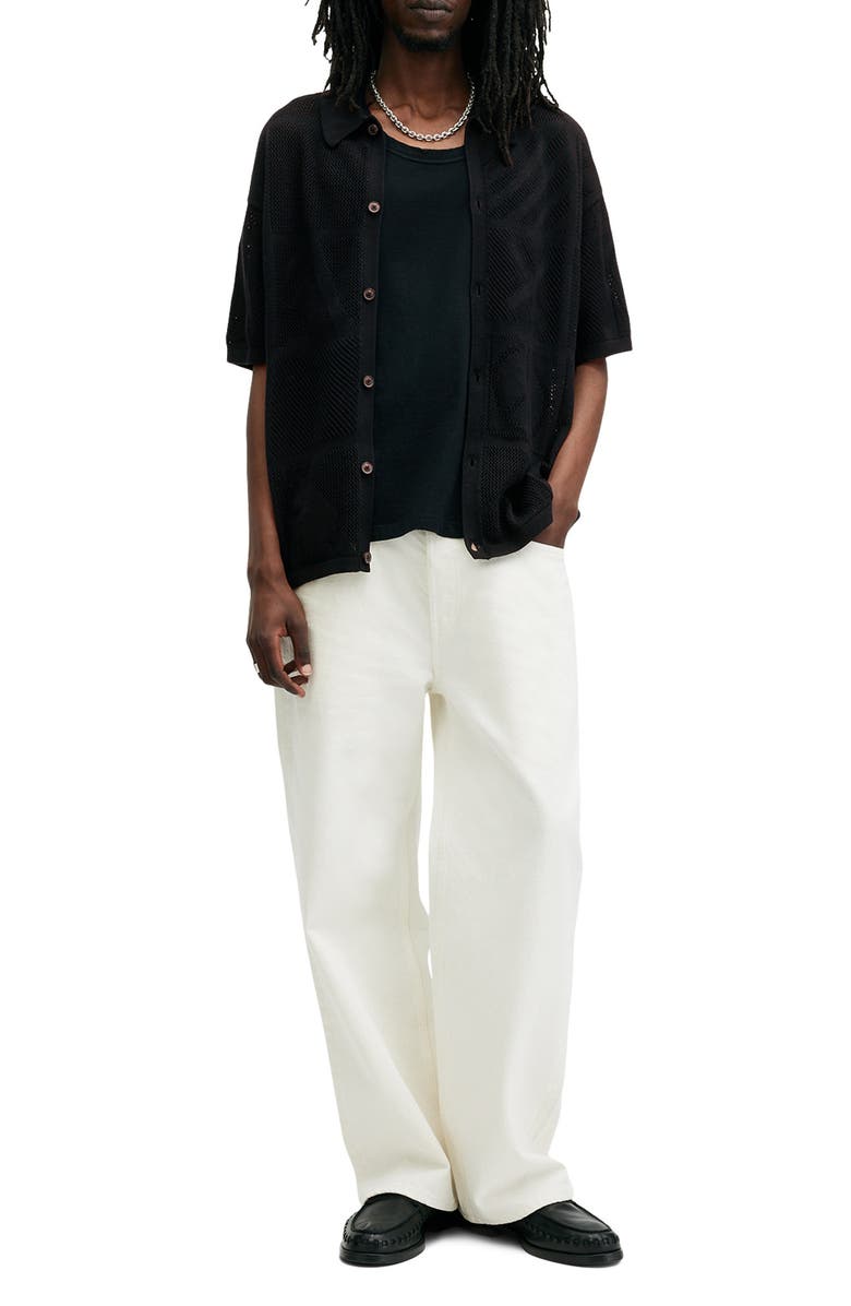 AllSaints Palma Short Sleeve Cardigan, Alternate, color, Black