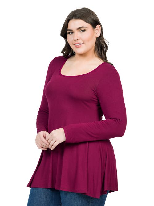 24seven Comfort Apparel Poised Long Sleeve Swing Tunic Top In Burgundy