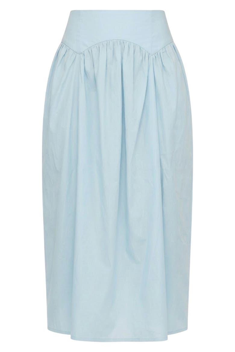 Maddy Drop Waist Stretch Cotton Midi Skirt, Alternate, color, BABY BLUE
