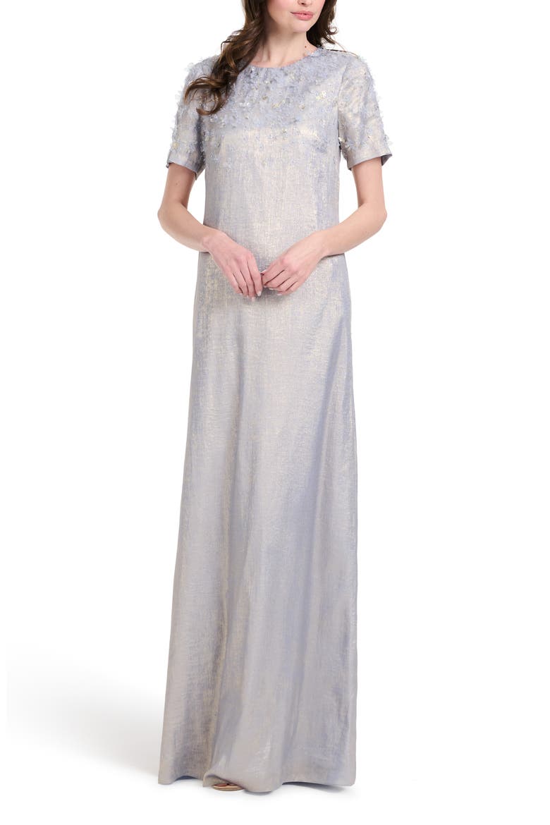 Beaded Metallic Chiffon Gown, Main, color, LIGHT BLUE