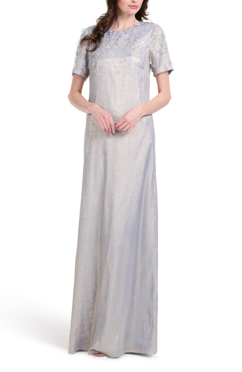 EMILY SHALANT Beaded Metallic Chiffon Gown, Main, color, 