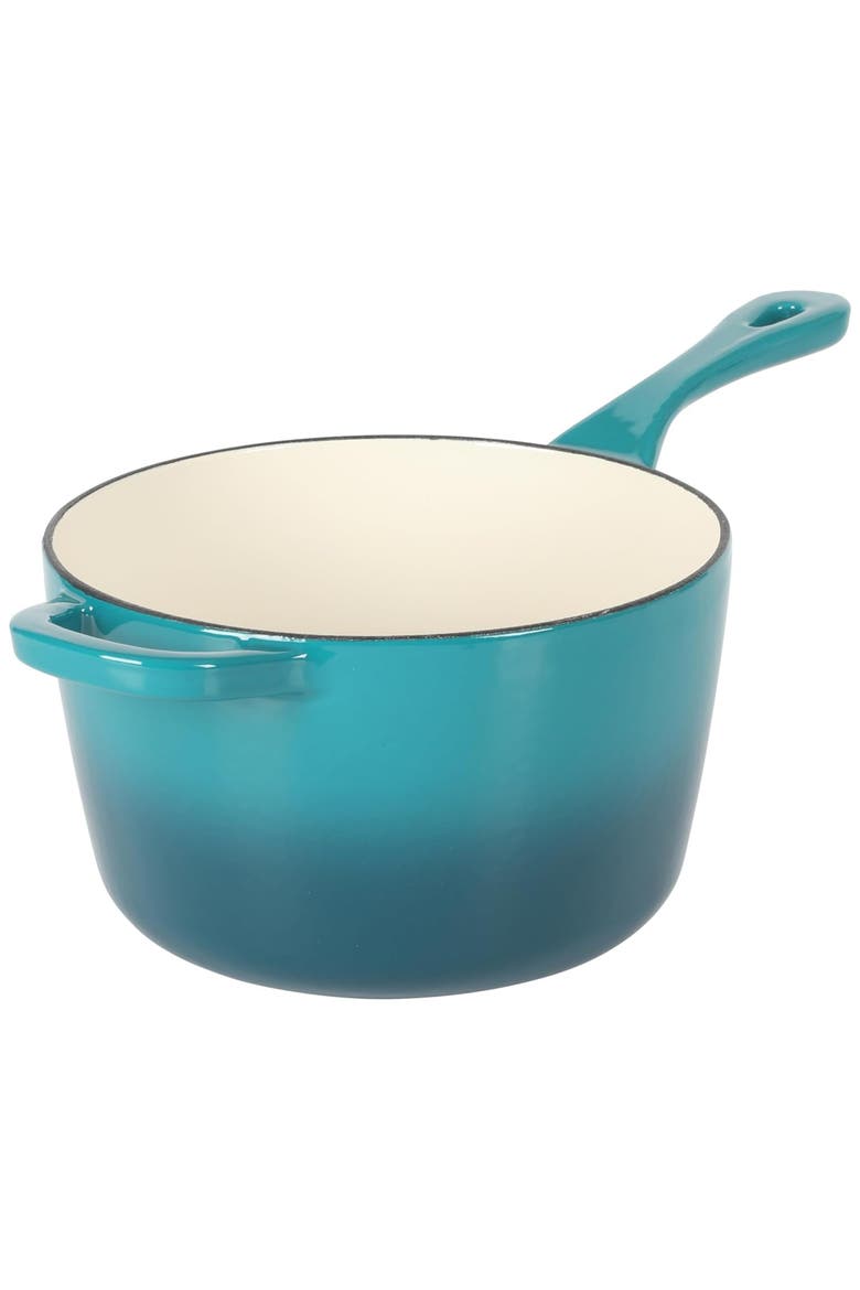 Artisan 3 Quart Enameled Cast Iron Saucepan with Lid, Alternate, color, Teal and Silver