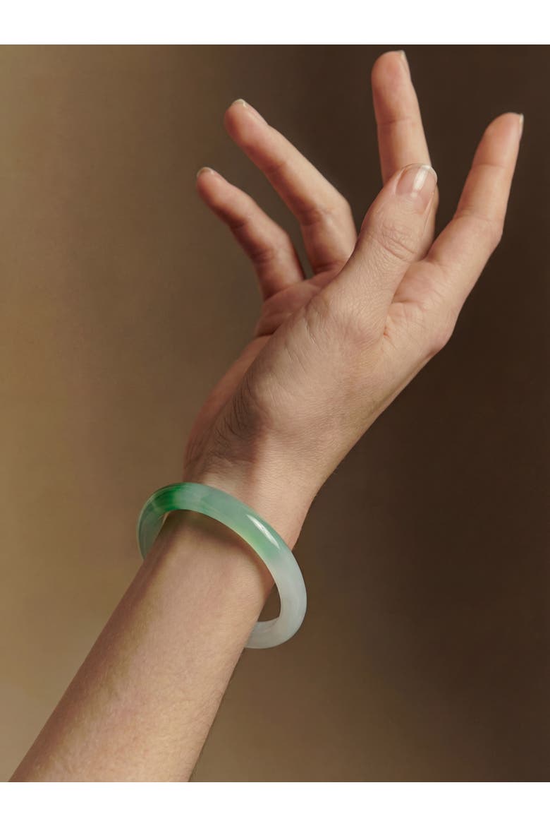 Koi Mottled Round Jade Stone Bangle, Alternate, color, Light Green