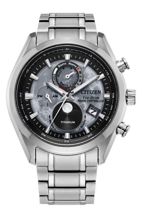 Tsuki-yomi Atomic Timekeeping Super Titanium™ Bracelet Watch, 43mm