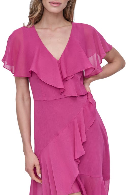 Dkny Ruffle Short Sleeve Faux Wrap Midi Dress In Pink