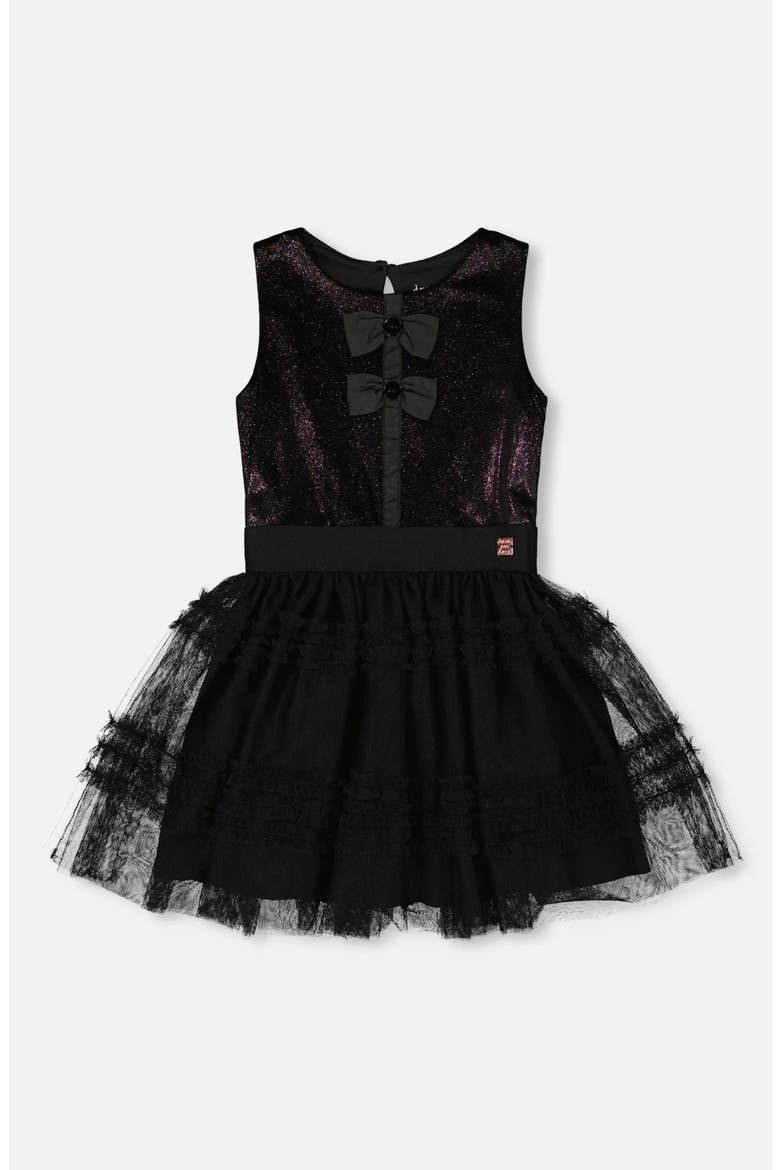 Sleeveless Bi-Material Velour and Mesh Dress, Main, color, Black