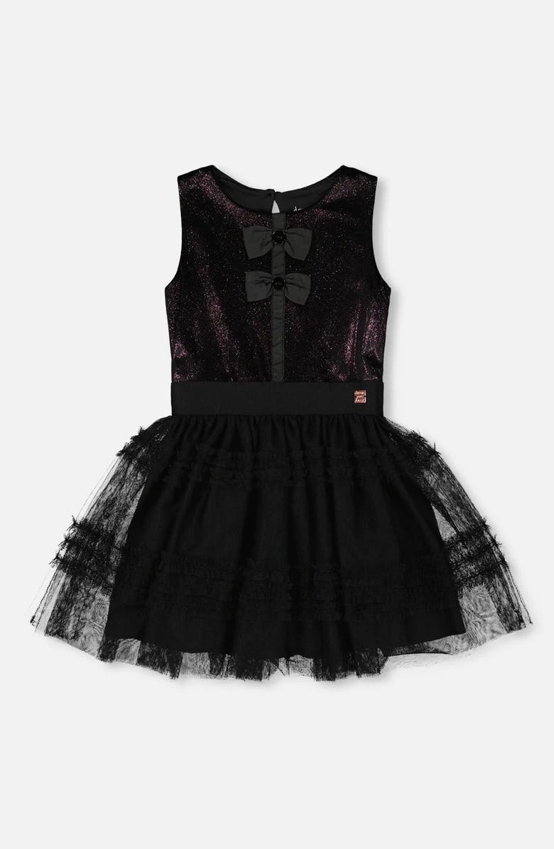 Deux par Deux Sleeveless Bi-Material Velour and Mesh Dress, Main, color, Black