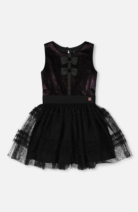 Sleeveless Bi-Material Velour and Mesh Dress (Toddler & Little Kid)