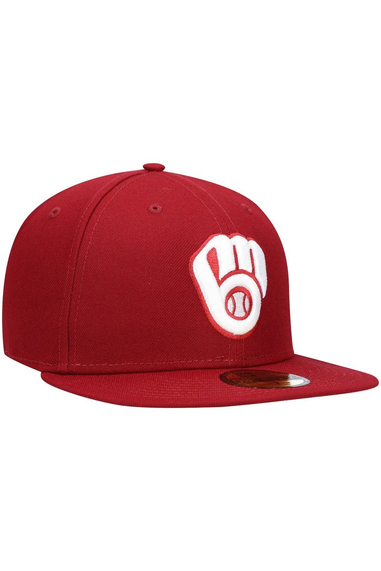 Men's New Era Cardinal Milwaukee Brewers White Logo 59FIFTY Fitted Hat, Alternate, color, Cardinal