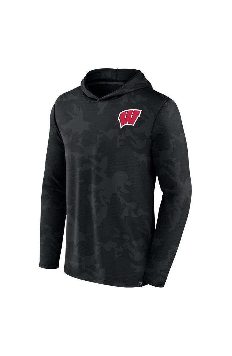 FANATICS Men's Fanatics Branded Black Wisconsin Badgers Camo Hoodie Long Sleeve T-Shirt, Alternate, color, Black