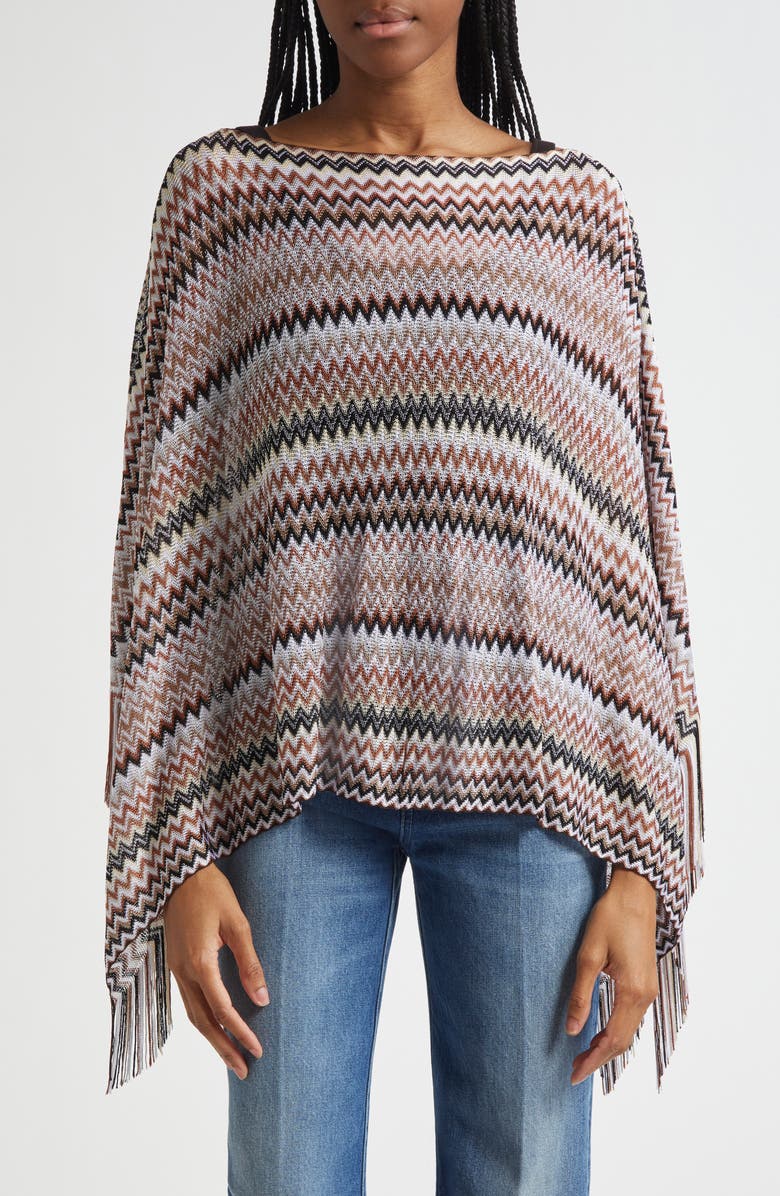 Missoni Metallic Zigzag Knit Poncho, Main, color, 