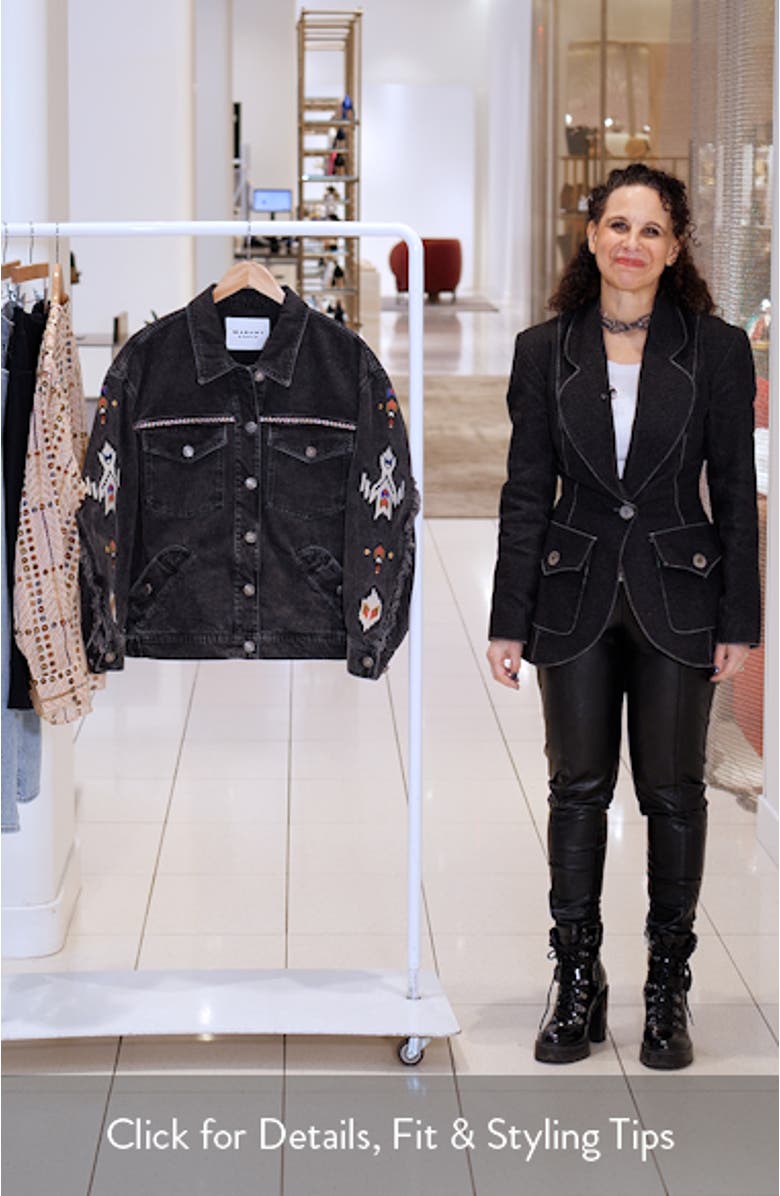 Manona Embroidered Fringe Detail Denim Trucker Jacket, sales video thumbnail