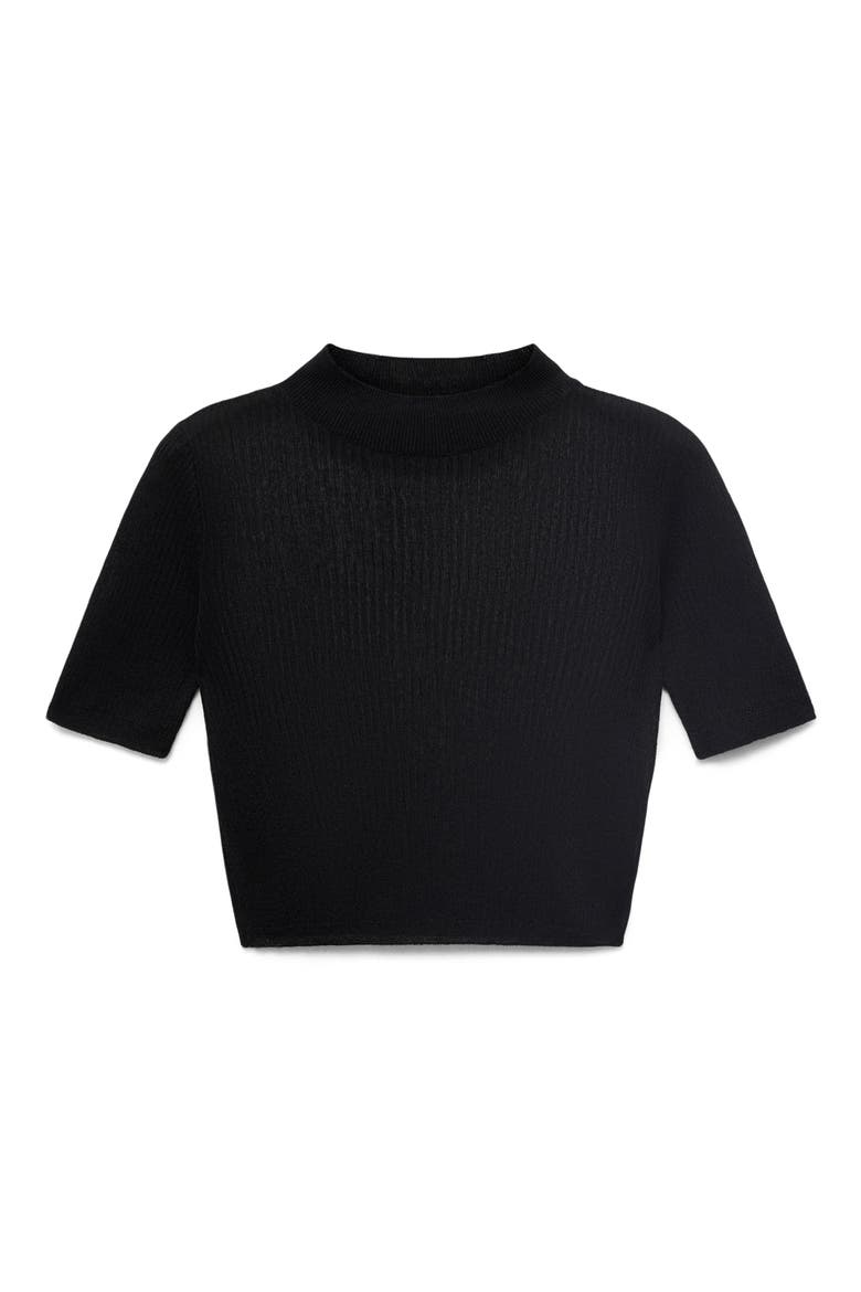 Short Sleeve Crop Sweater, Alternate, color, BLACK