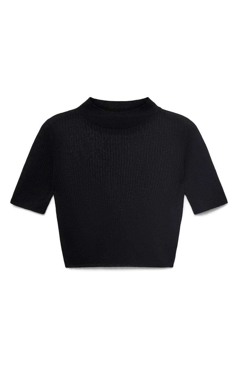 MANGO Short Sleeve Crop Sweater, Alternate, color, Black