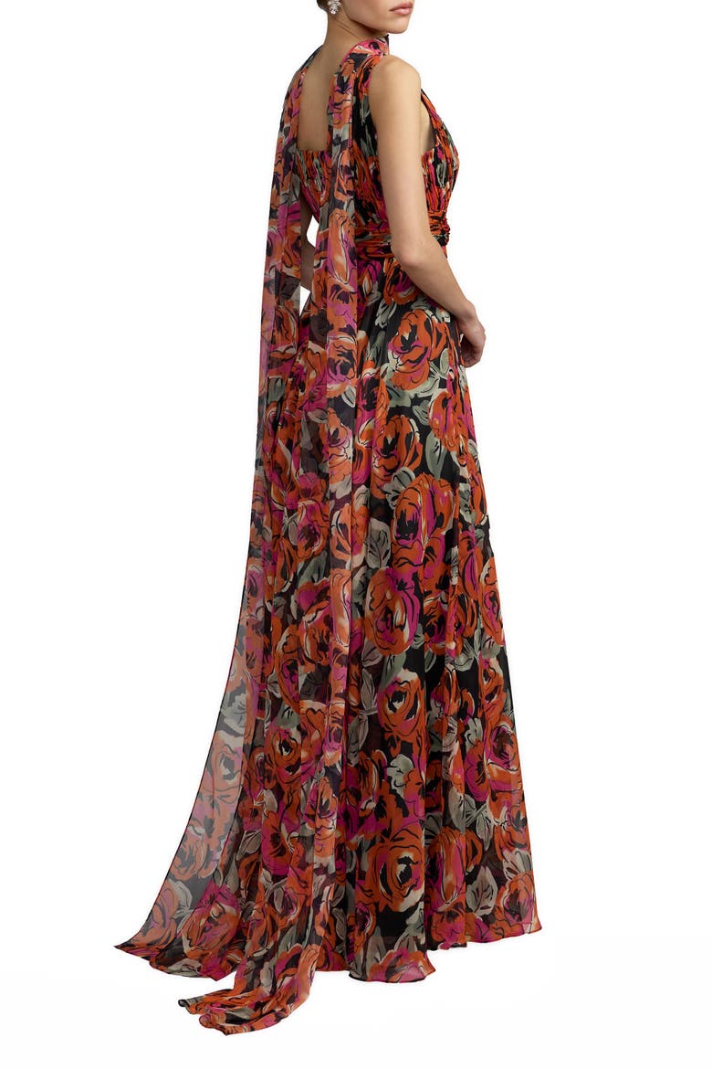Floral Chiffon A-Line Gown with Scarf, Alternate, color, Rose