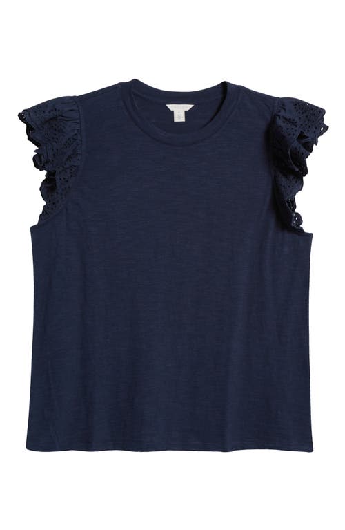 Caslonr Caslon(r) Mixed Media Eyelet Trim Top In Navy Blazer