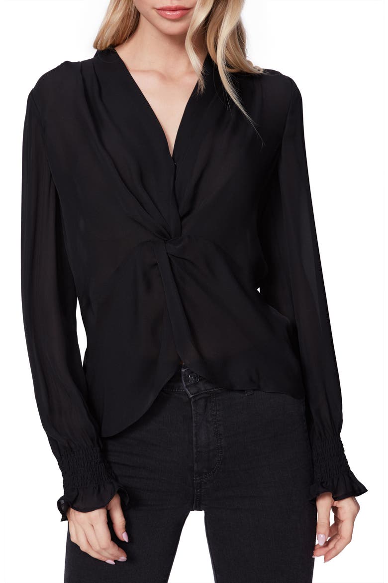 Lorienne Twist Front Silk Top, Main, color, BLACK