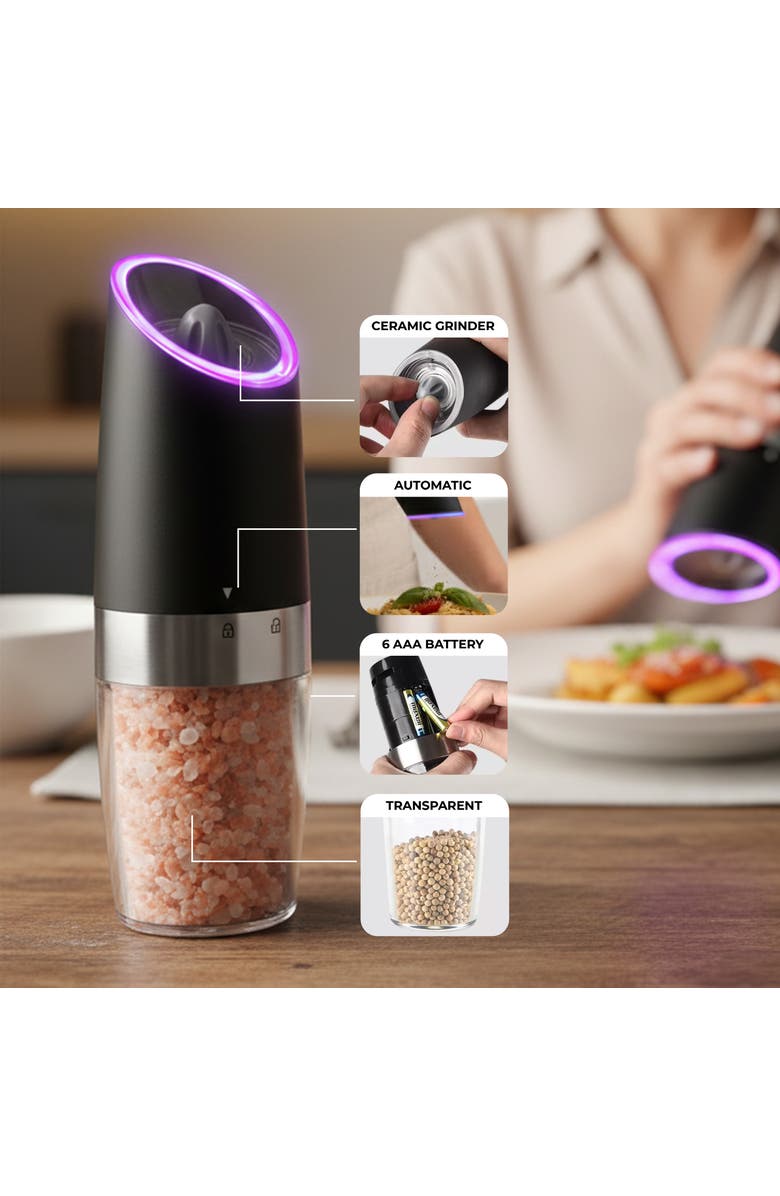 Luminuxe Gravity Adjustable Ceramic Electric Salt Pepper Grinder Set, Alternate, color,