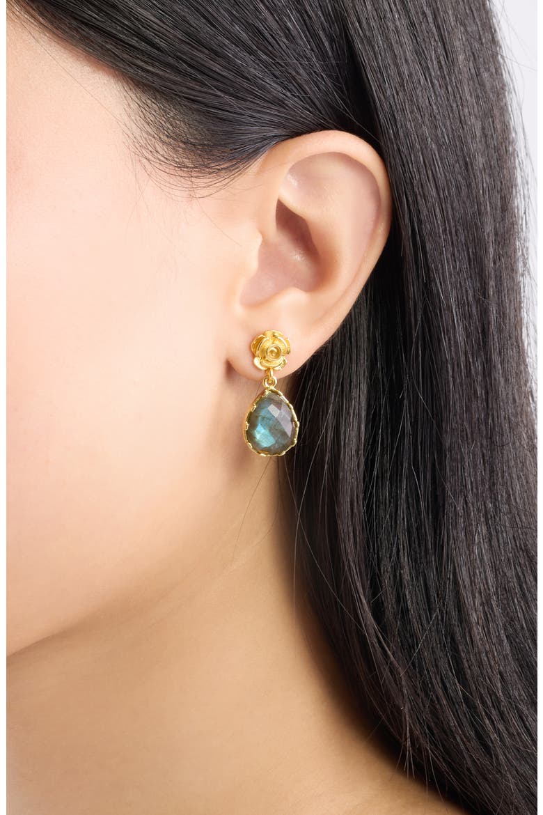 Freya Labradorite Rose Drop Earrings, Alternate, color, GOLD