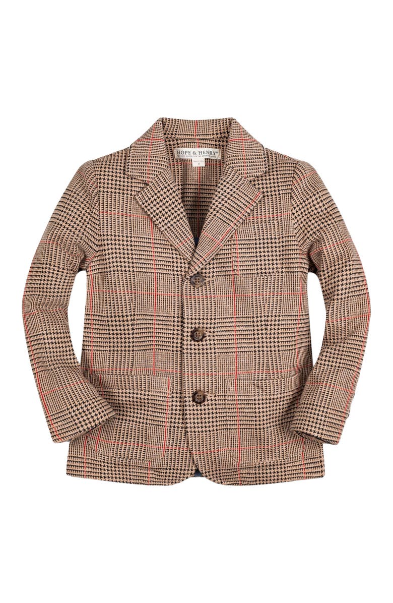 Hope & Henry Baby Boys' Fleece Blazer, Infant, Main, color, Camel Glen Plaid