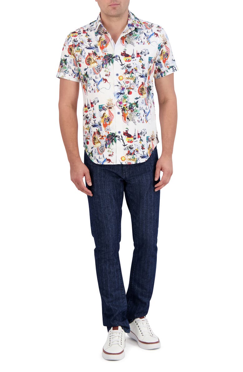 Robert Graham Trippin Short Sleeve Stretch Button-Up Shirt, Alternate, color,
