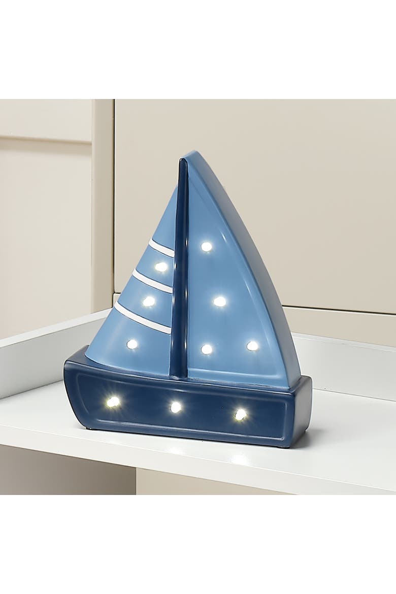 Little Skipper Hand Painted Nautical Sailboat Table Top Lamp/Light, Alternate, color, Blue