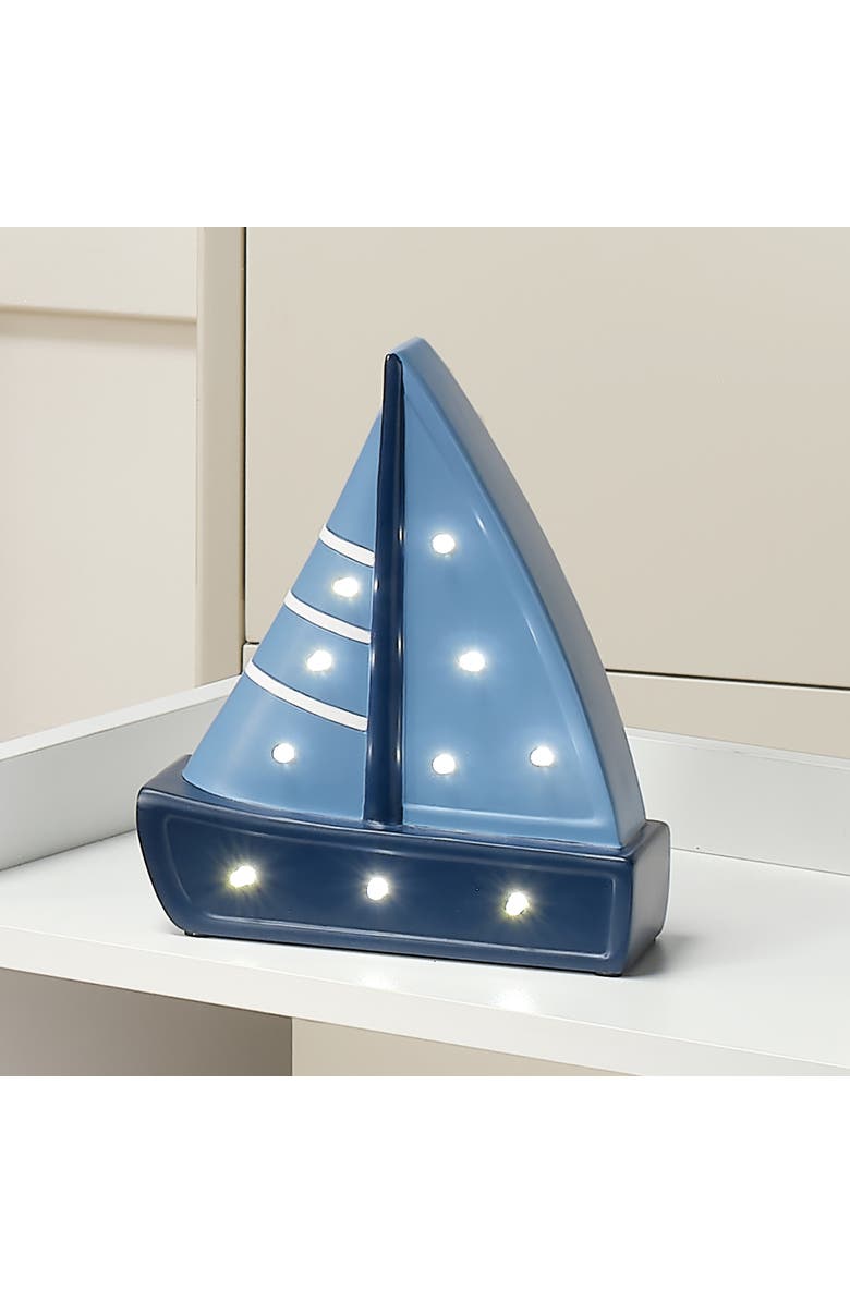 Lambs & Ivy Little Skipper Hand Painted Nautical Sailboat Table Top Lamp/Light, Alternate, color, Blue