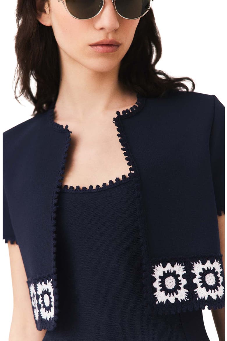 Cardigan with crochet panels, Alternate, color, Navy