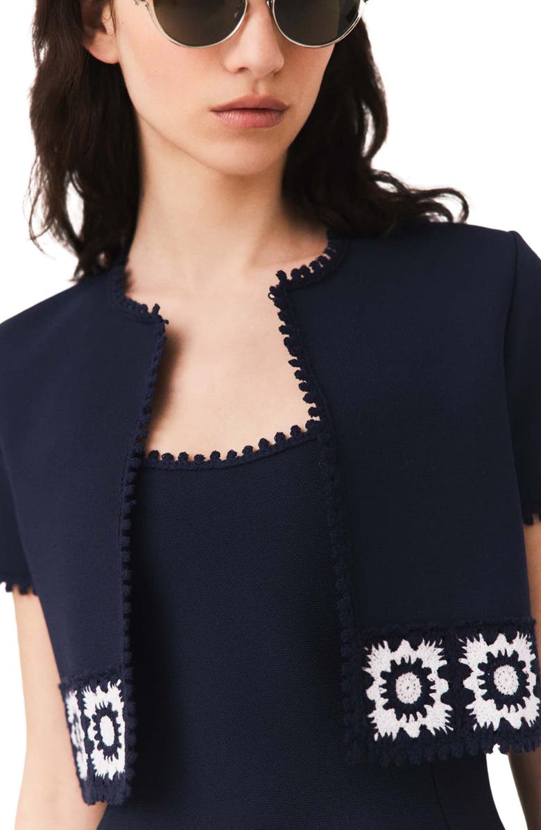 maje Cardigan with crochet panels, Alternate, color, Navy