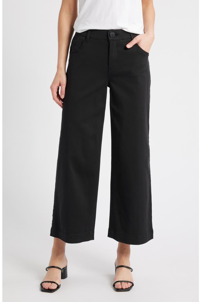Sam High Waist Ankle Wide Leg Twill Pants, Main, color, BLACK