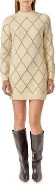 English Factory Metallic Jacquard Long Sleeve Sweater Dress