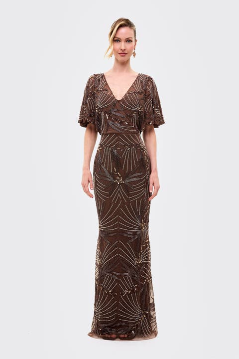 Embellished Sequin Fitted Gown