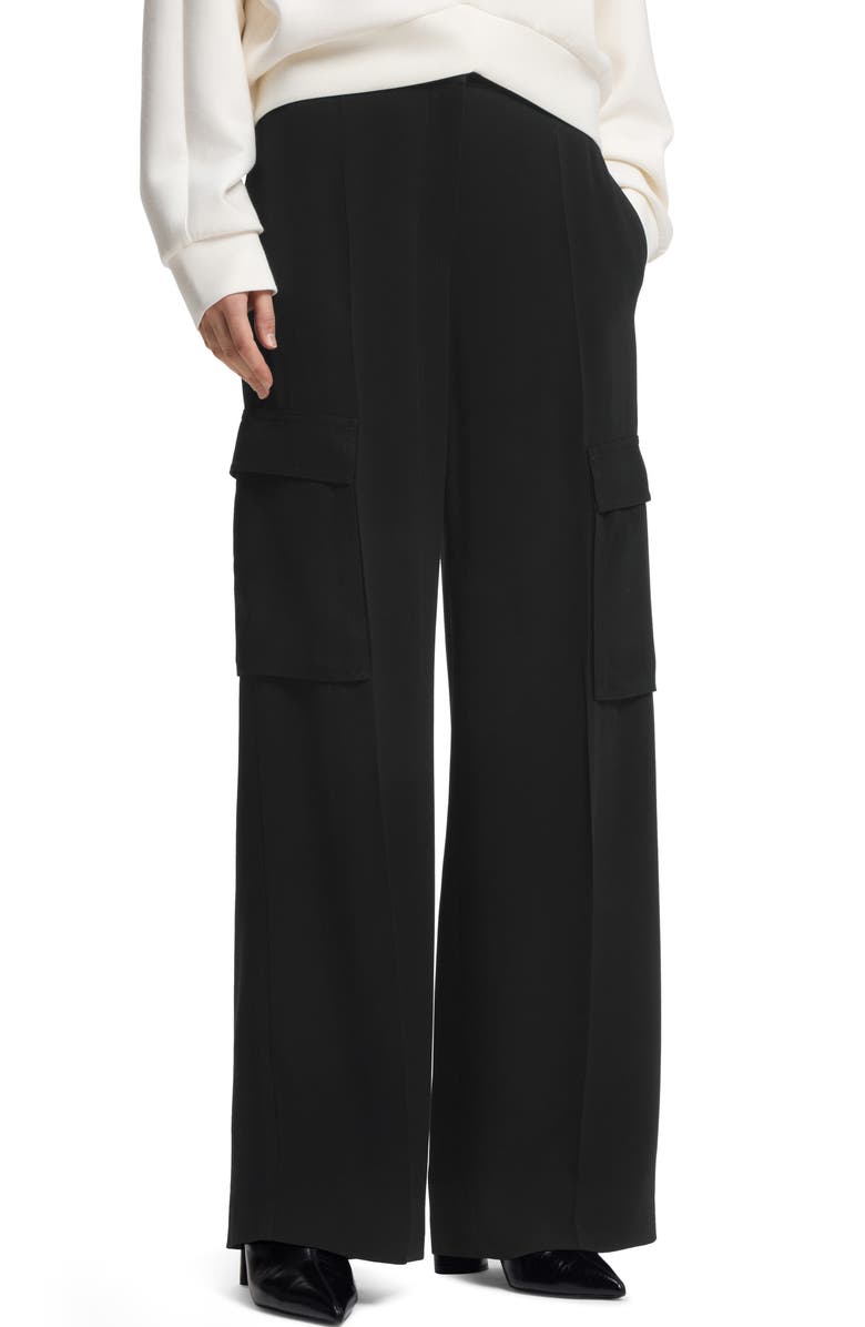 BOSS Tianamia Wide Leg Crepe Cargo Pants, Main, color, Black
