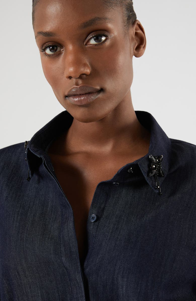 Marina Rinaldi Long Sleeve Cotton Shirtdress, Alternate, color, Blue Jeans