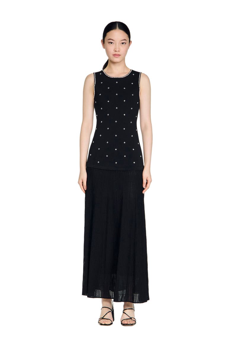 Rhinestone flower print maxi dress, Main, color, Black