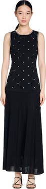 SANDRO Rhinestone flower print maxi dress