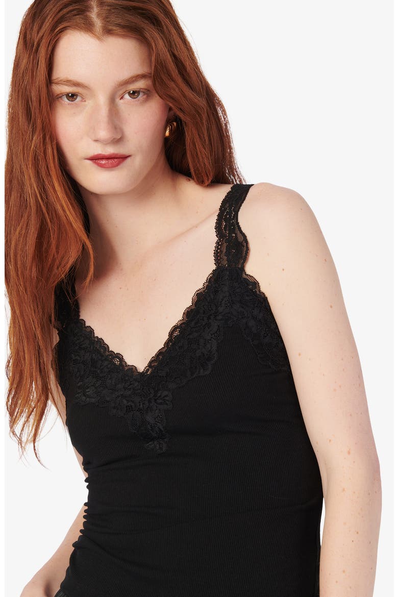 Lani Lace Trim Rib Tank Top, Alternate, color, BLACK
